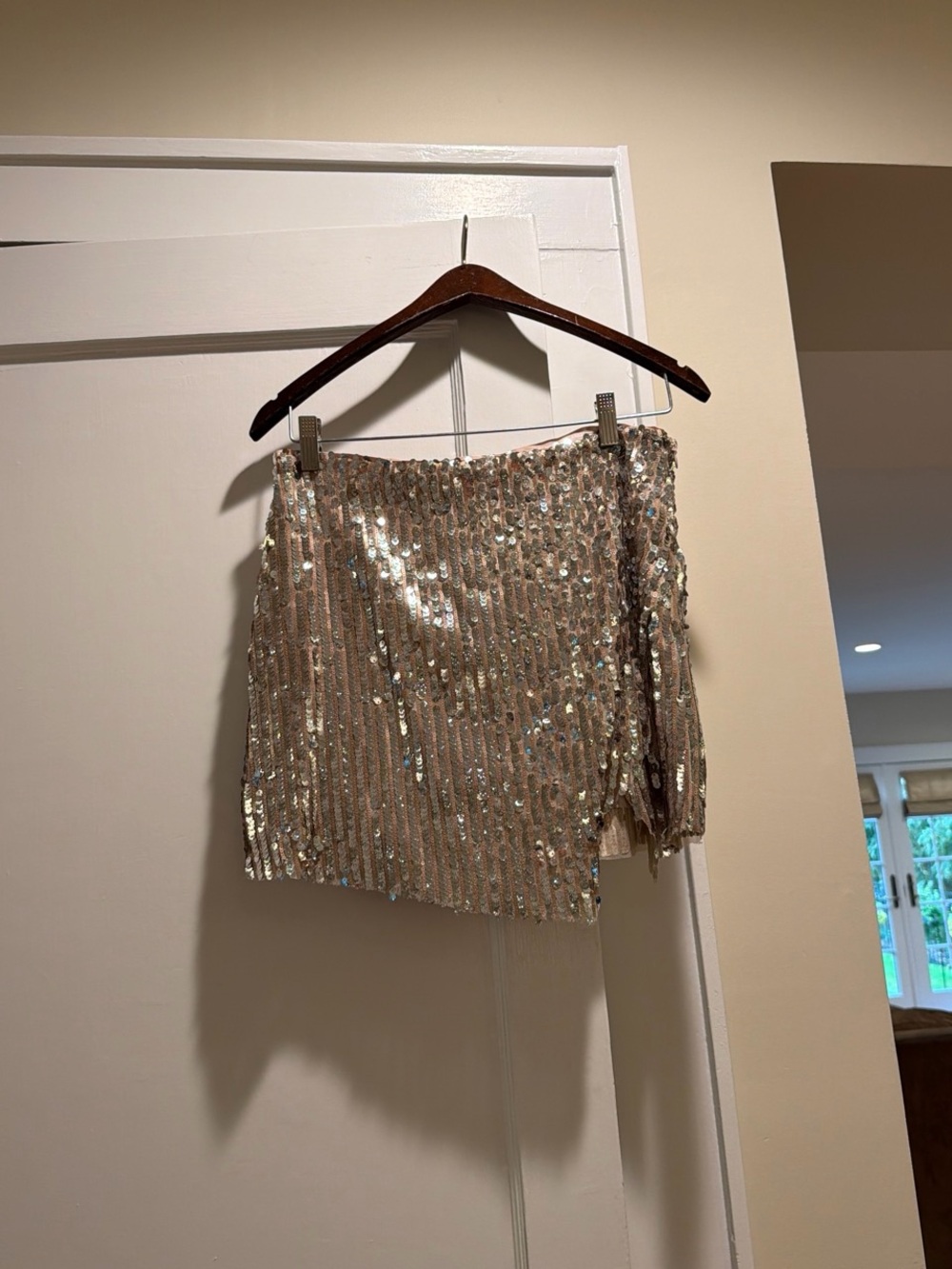 Free People Asymmetrical Sequin Mini Skirt in Champagne Beige
